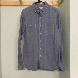 Merona Shirt Mens Medium Blue Herringbone Long Sleeve Button Up 100% Cotton